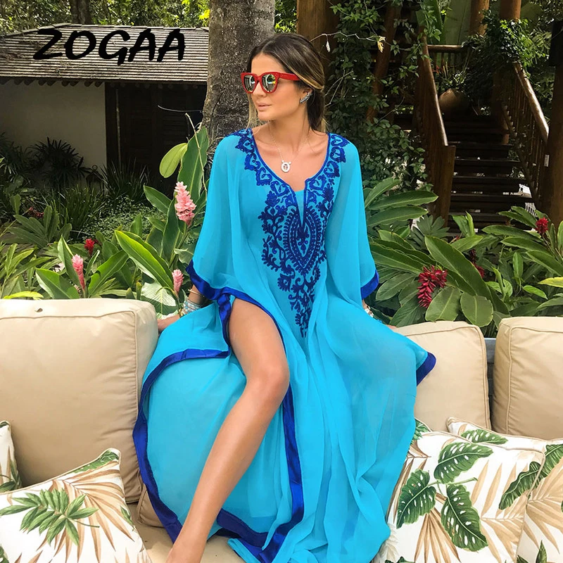 

Boho Vocation Dresses For Women Plus Size Long Chic Casual Summer Beach Bohemian Chiffon Embroidered Loose Women Vestidos 2019