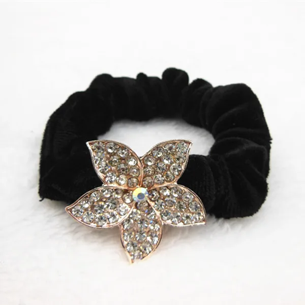 

6pcs Shiny Gold Flower Crystal Rhinestone Hair Band Rope Elastic Ponytail Holder Hair Accessory