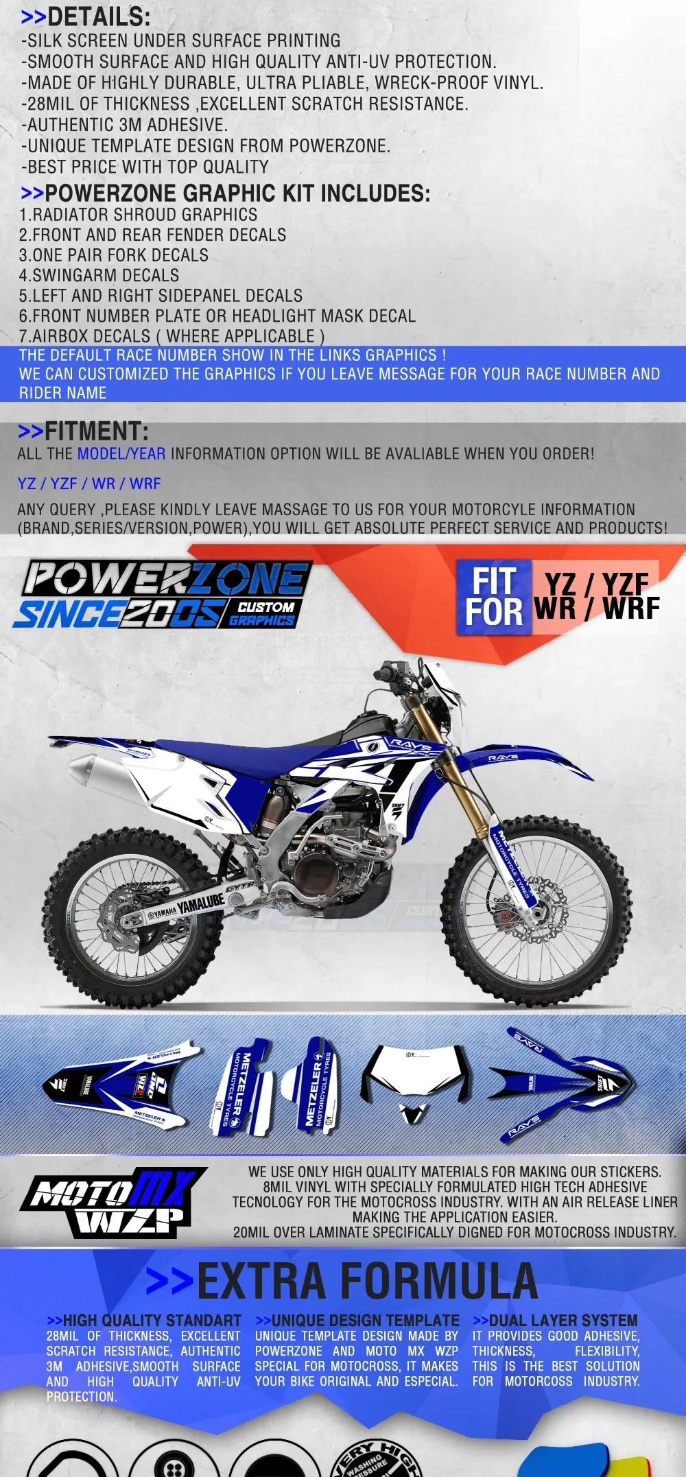 PowerZone Customized Team Graphics Backgrounds Decals 3M Custom Stickers For YAMAHA WR450F WR WRF 450cc 006