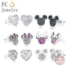 Настоящее серебро 925, голова Микки, животные, Стразы черный кубический цирконий, серьги-гвоздики в чулок, детские подарки на день рождения