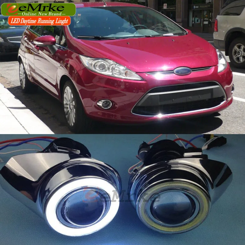Car Styling DRL FOR Ford Fiesta Verve Concept LED Angel Eyes Fog Light H11 55W Halogen Bulbs Daytime Running Lights Car Styling DRL FOR Ford Fiesta Verve Concept LED Angel Eyes Fog Light H11 55W Halogen Bulbs Daytime Running Lights