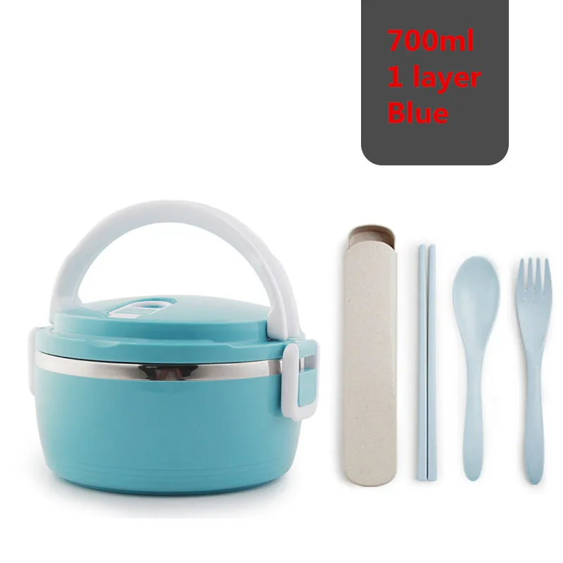 1 layer blue Круглый 304 нержавеющая сталь японский контейнер для завтрака термо для еды Портативный Ланч дети пикника офисные рабочие школы термо ланч бокс - Цвет: 1 layer blue