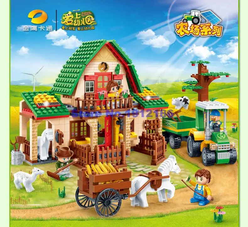 ФОТО 541 Pcs Happy Farm Building Block Toys 8579 Farmer Block Educational Toys Banbao Building Block DIY Bricks Compatible
