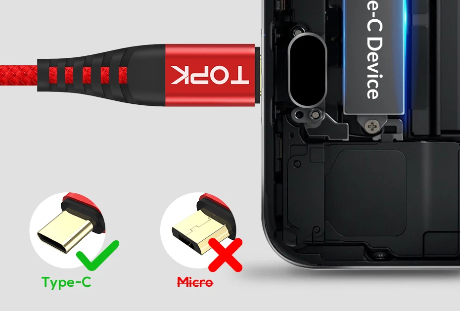 1 متر نوع-C كابل سريعة تهمة QC3.0 USB كابل شحن سريع نوع C كابل بيانات