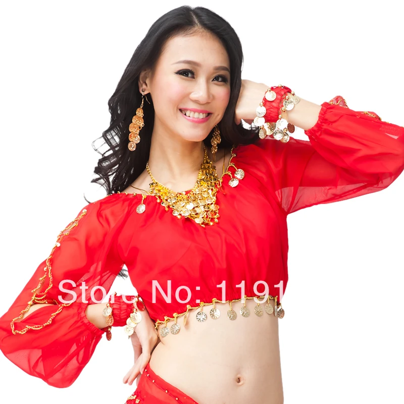 ベリーダンストップダンスの服女性インドダンス衣装praticeトップ金貨長袖ランタンスリーブ7色 Indian Dance Costumes Belly Dance Topdance Clothes Aliexpress