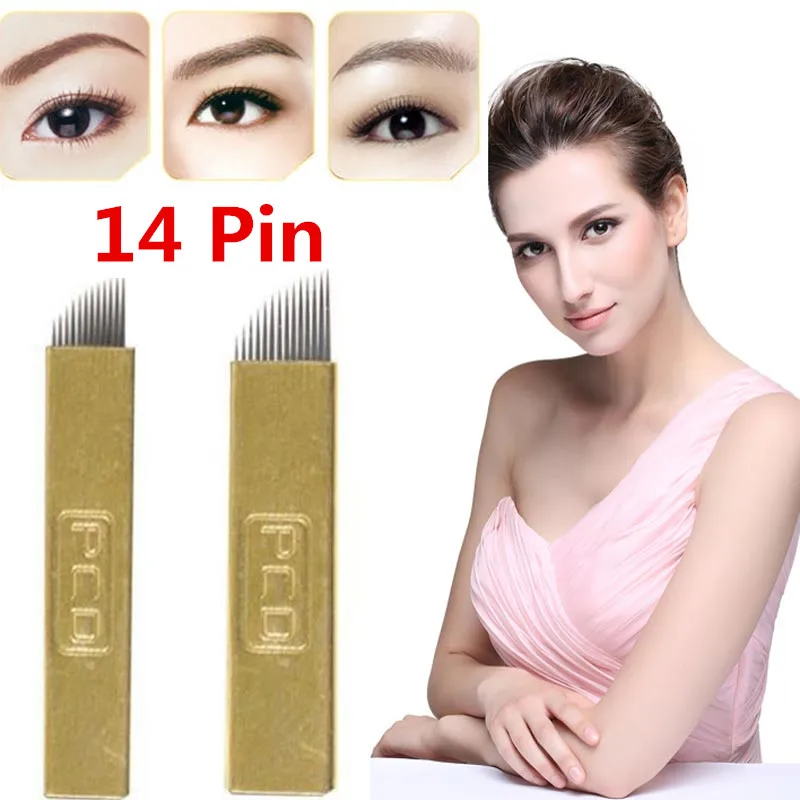 

Besta 100pcs 14 Pins Permanent Makeup Eyebrow Tattoo Blade Microblading Needles PCD 14 Pin For 3D Embroidery Manual Tattoo
