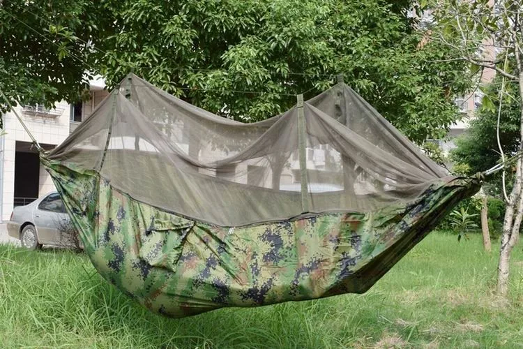 Cama de Suspensão da Rede de Acampamento da Tela do Paraquedas Camourflage do Exército da Rede do Mosquito 750g com o Verde ou 260mm * 140mm 12 verde ou camourflage do exército da rede do mosquito 260mm * 140mm