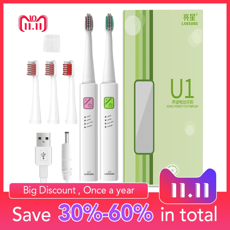 Lansung U1 Ultrasonic Electric Toothbrush + 4 Replacement Heads USB Rechargeable Sonic Toothbrush Timer Tooth Brush Oral Hygiene Lansung U1 Ultrasonic Electric Toothbrush + 4 Replacement Heads USB Rechargeable Sonic Toothbrush Timer Tooth Brush Oral Hygiene