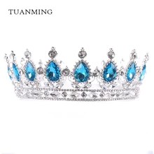 Baroque Vintage Gold Silver Round Crystal Wedding Hair Accessories Bridal Tiara Queen King Crown Hair Jewelry Prom Party Gift