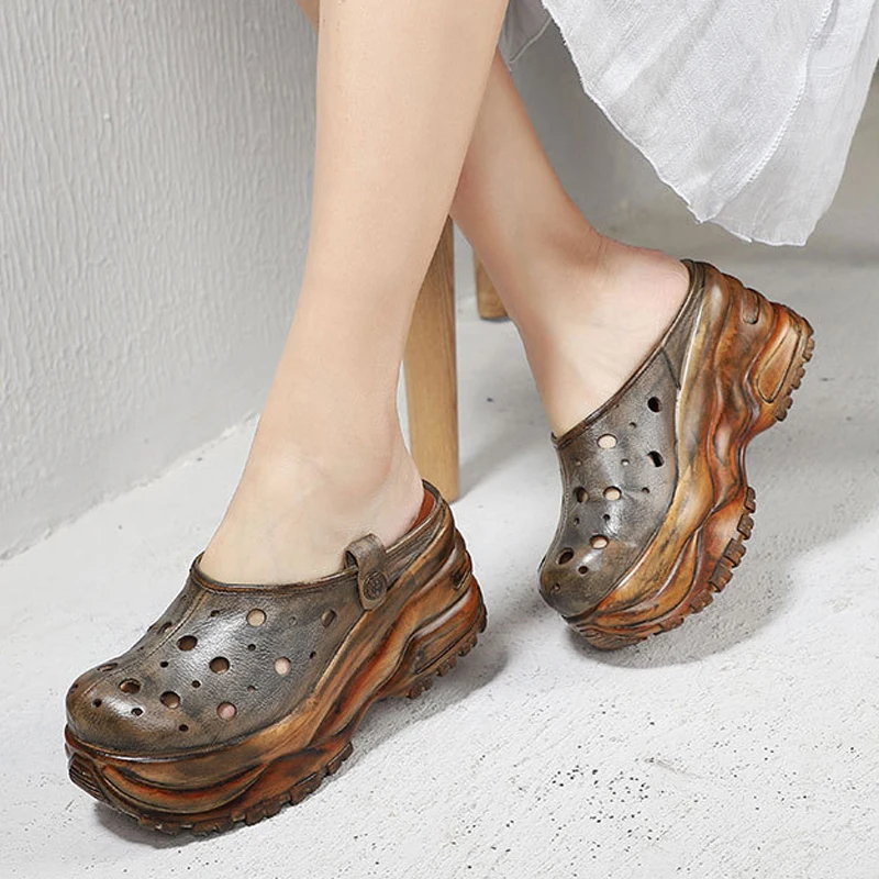 

Artdiya Original Spring and Summer New Thick-soled Women Shoes Handmade Hollow-out Genuine Leather Platform Sandals and Slippers