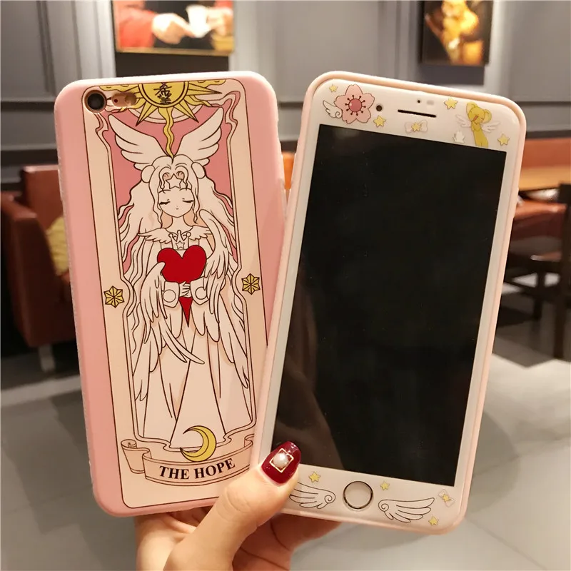 Для iPhone 8 8 plus Чехол+ пленка из закаленного стекла, Япония супер милый Captor SAKURA чехол для iPhone 6 S 6splus 7 7plus Fudas