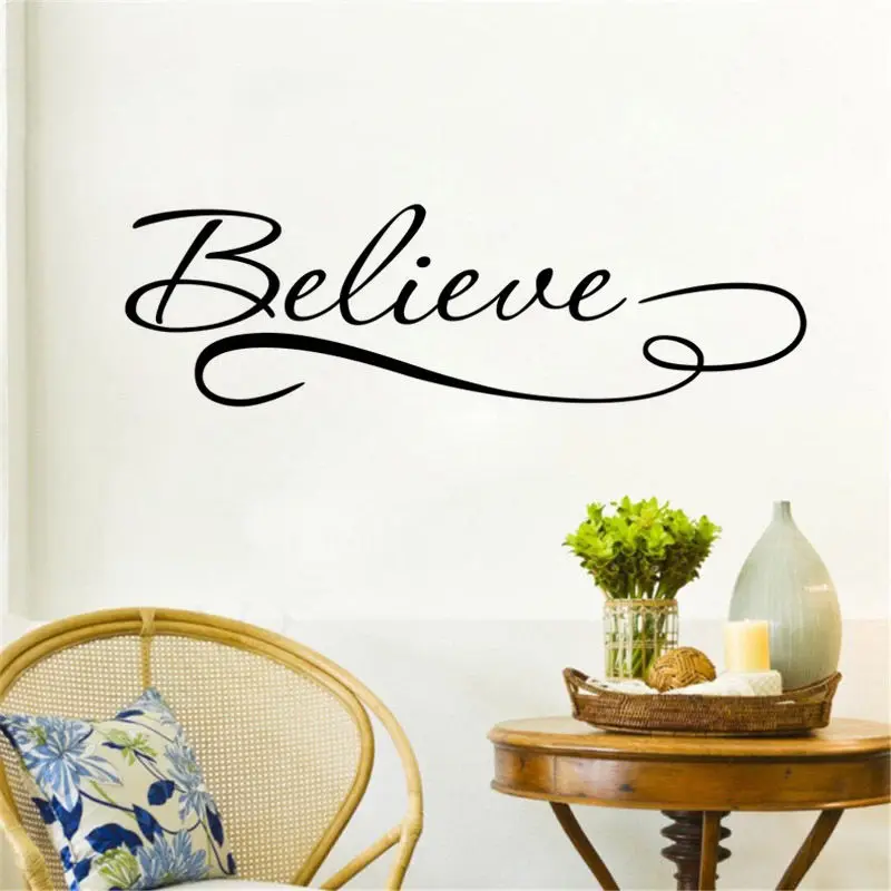 Us 4 42 25 Off Inspirational Words Wall Decal Quotes Believe Vinyl Wall Stickers For Kids Room Livingroom Removable Interior Art Mural Syy464 In