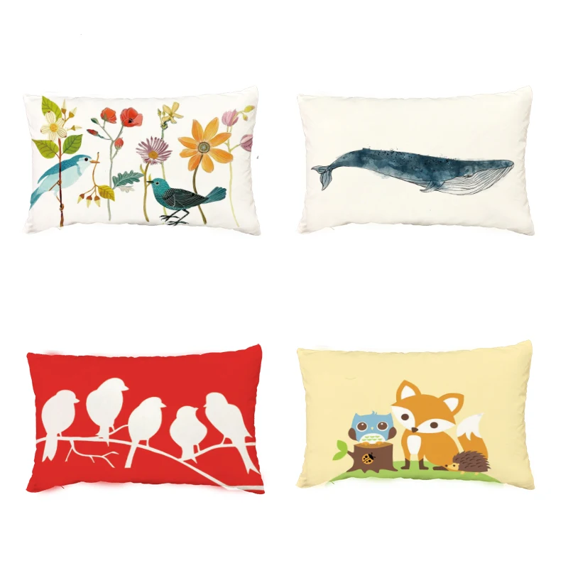 

30x50cm Cartoon Birds Cushion Cover Fox Magpie Narwhal Rectangle Pillowcase Waist Home Bed Office Couch Decoration Throw Pillows