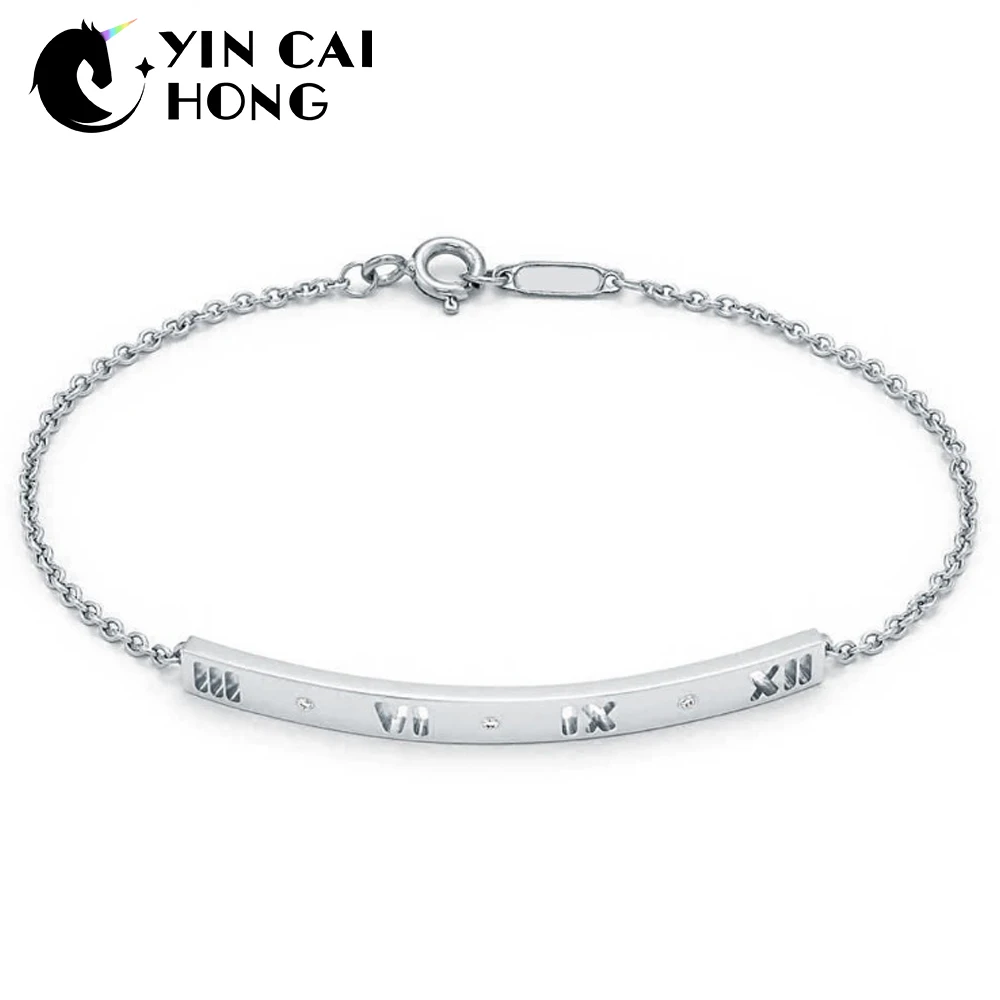 

YCH Charm Gift 925 Sterling Silver Hollow English Digital Print Bracelet TIFF Attractive Elegance Temperament Ring World Jewelry