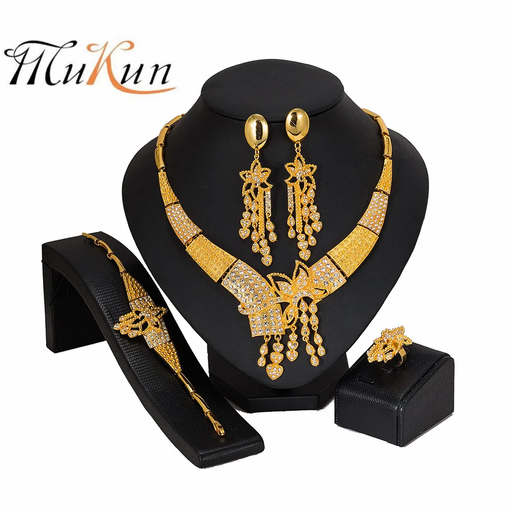 

MUKUN woman accessories jewelry set Bridal Gift Fashion African Beads Jewelry Set Wholesale Dubai Gold Jewelry Set Wedding Desig