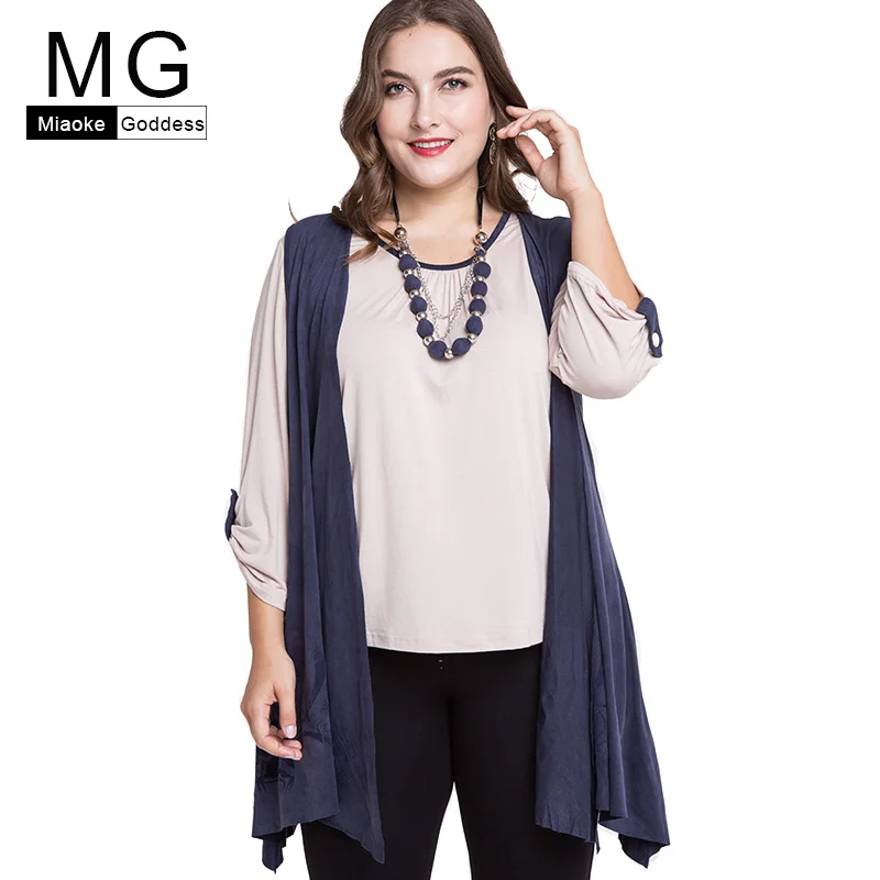 

MG 2019 Spring new arrival womens Plus Size mom tops and blouses fashion ladies elegant 2-piece set tee t-shirt femme