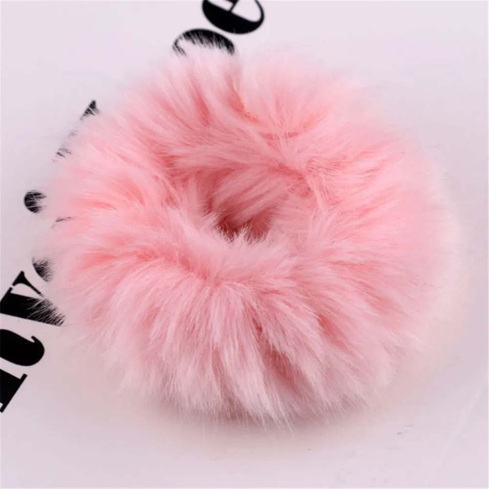 

YJSFG HOUSE Women Fashion Elastic Hair Bands Soft Fluffy Faux Fur Fuzzy Scrunchie Ladies Elastic Hair Ring Rope Hair Accessories