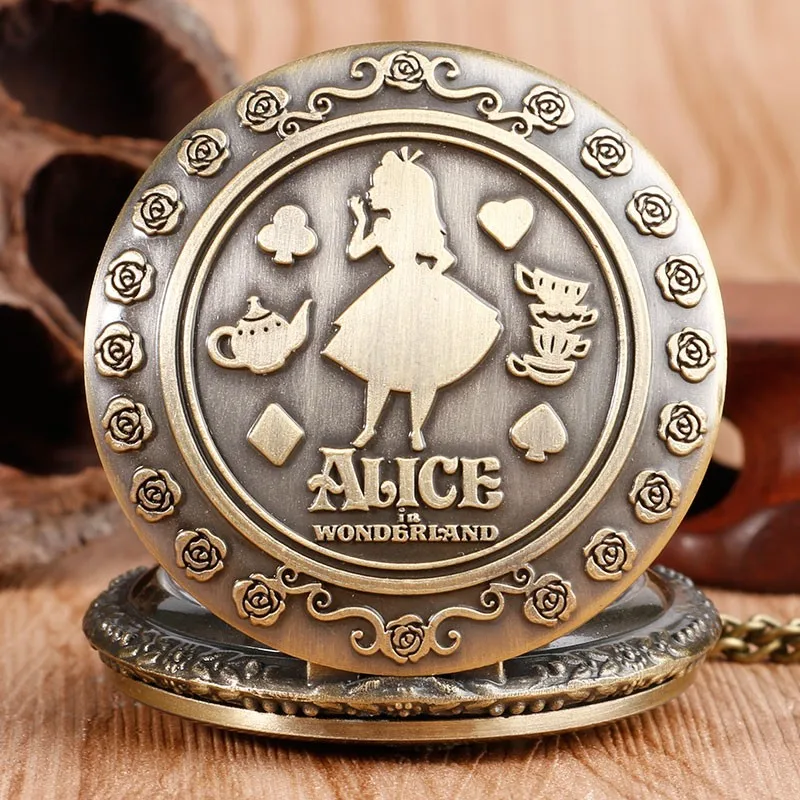 New Arrival Retro Alice in Wonderland Theme Bronze Quartz Pocket Watches Vintage Fob Watches Christmas Brithday Gift  relogio