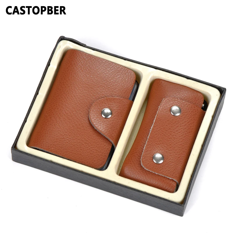 

Women's Split Cowhide Leather Fashion For Gift Credit ID Business Card Holders Key Wallet Set For Men Unisex High Quality Bag