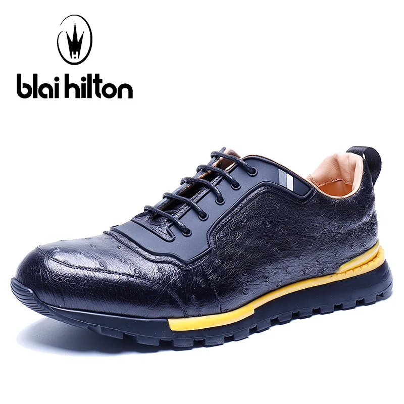

Blai Hilton 2018 New Spring/Autumn 100% men shoes luxury brand Genuine Cow Leather Comfortable Men's Casual Ostrich skin Shoes