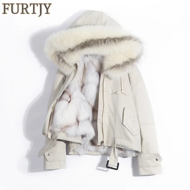 

2019 white parka winter jacket women real fox fur liner real fur coat natural fox fur collar hood thick warm streetwear