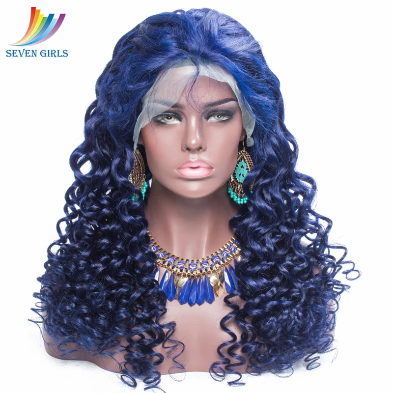 

Sevengirls Brazilian Virgin Loose Wave Lace Wig Midnight Blue Full Lace Human Hair Wigs Pre Plucked With Baby Hair 8-30 Inch