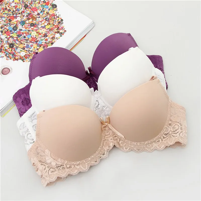  Women Girl Seamless Lace Solid Color 3/4 Cup Push Up Bra Adjustable Support Bra