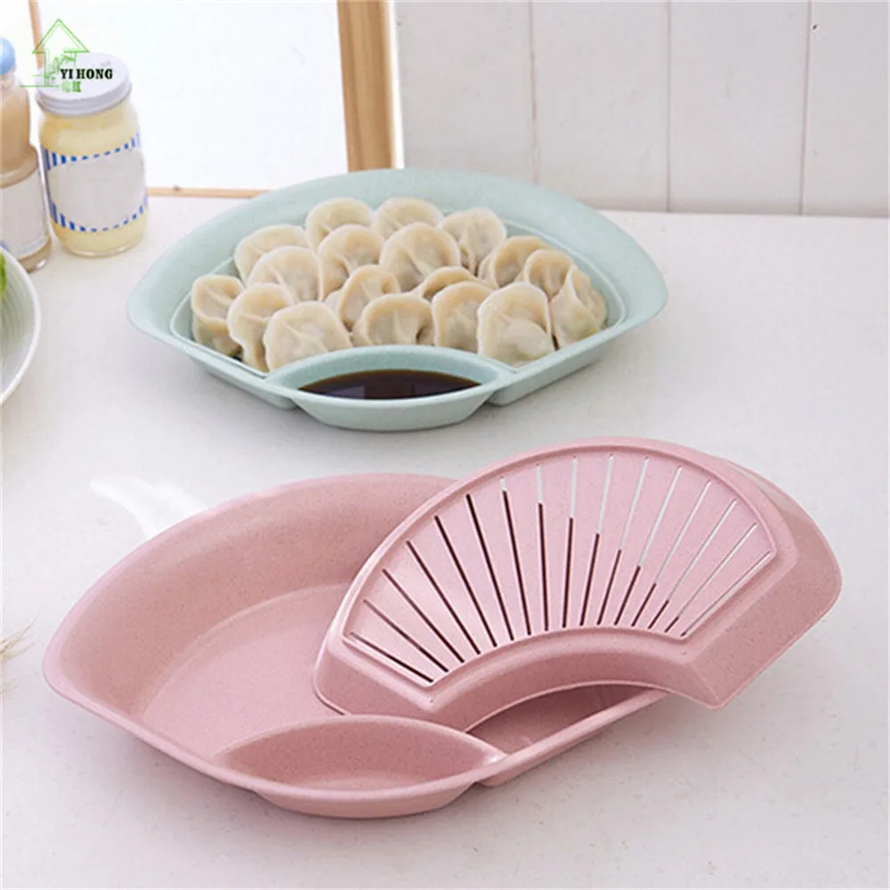 

YI HONG Healthy Green Wheat Straw Double-layer Vinegar Dish Dumpling Plate Fruit Dish Kitchen Bar home supply