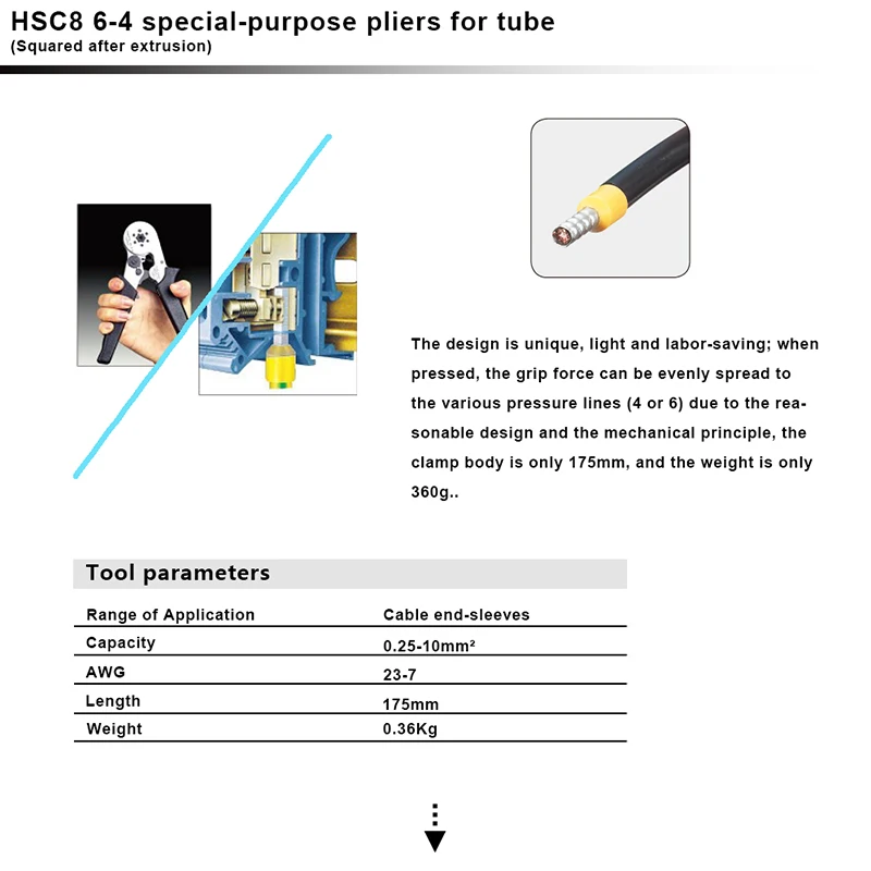 HSC8 6-4A HSC8 6-4C мини-тип саморегулируемые обжимные плоскогубцы 0,25-10 мм2 терминалы обжимные инструменты многофункциональный инструмент плоскогубцы