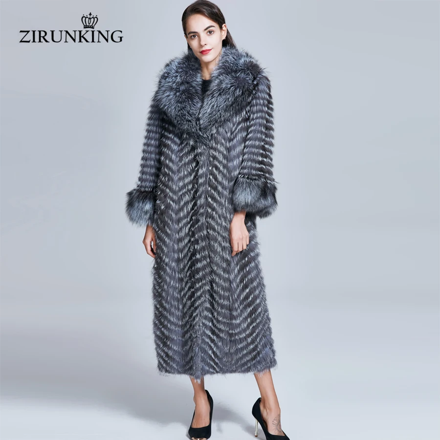 ZIRUNKING длинное пальто из натурального меха Женская Осенняя теплая парка Меха