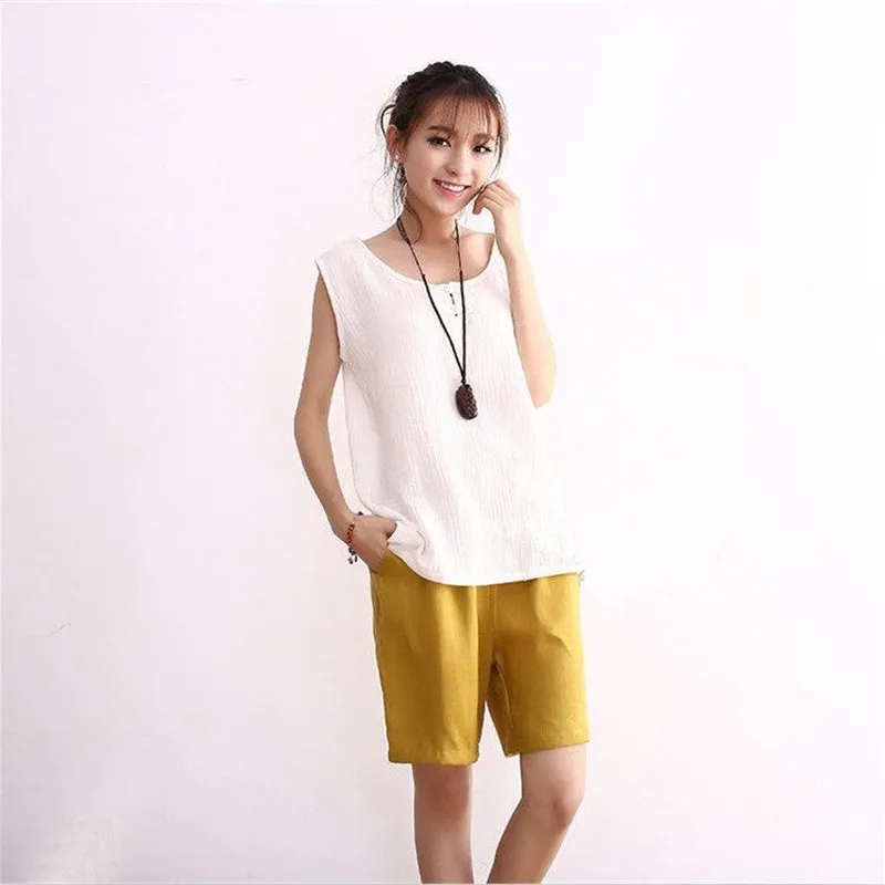 

Summer 2019 Autumn Original Vintage Style Women Vest Cotton Linen Comfortable Plus Size S-5XL 6XL Fashion Solid Tank Tops White