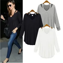 Women off shoulder long shirts sexy tops v-neck blouse Blusas Femininas long sleeve casual plus size