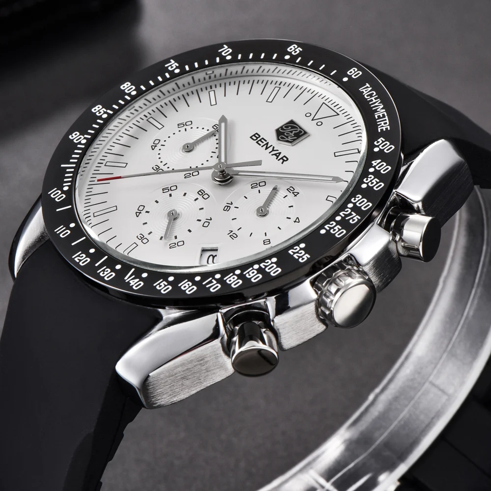 BENYAR Men Watch Top Brand Luxury Male Silicone Strap Waterproof Sport Quartz Chronograph Military