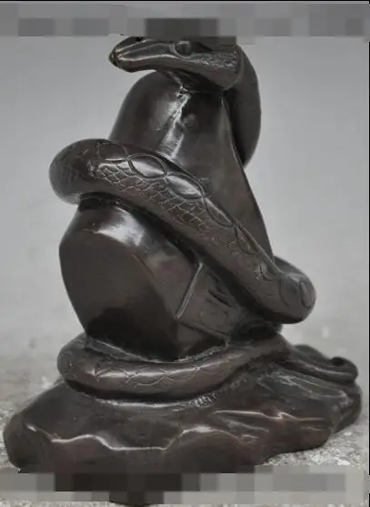 

S01570 Chinese Bronze FengShui Wealth yuanbao Zodiac Animal Cobra snake Serpent Statue B0403