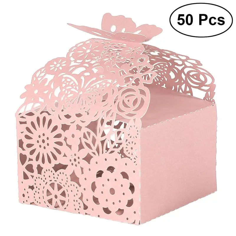 

50PCS Hollow Die-Cut Butterfly Favor Boxes Wedding Candy Boxes Wedding Gift Boxes - Pink
