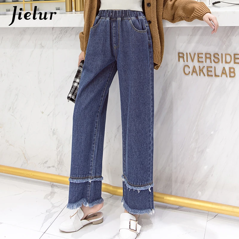 

Jielur 2019 Fall High Waist Denim Long Pants Female Loose Plus Size Trousers S-5XL Blue Jeans High Street Casual Women's Jeans