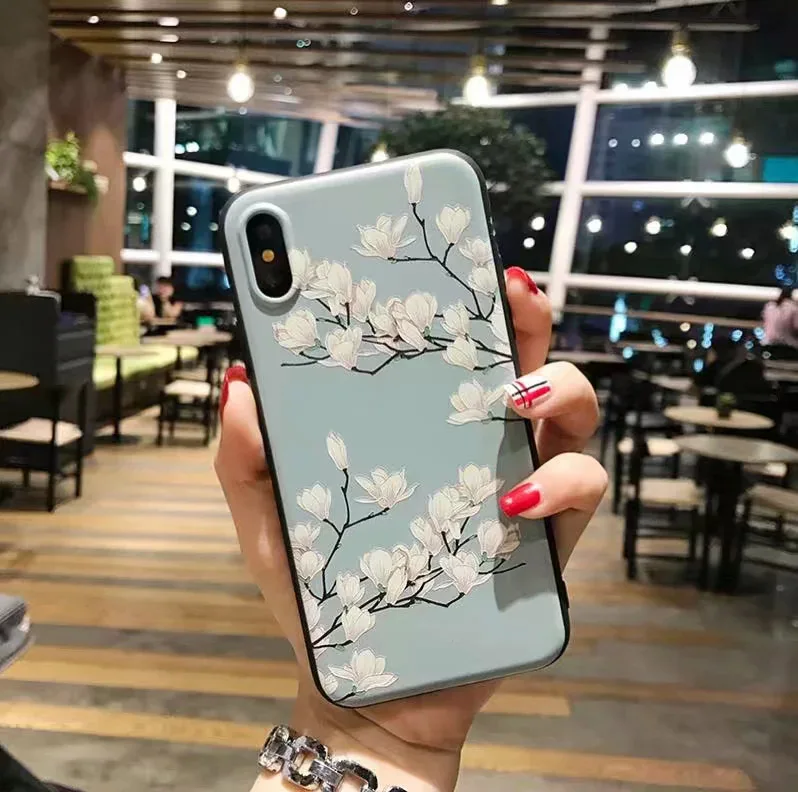 3D emboss flower silicone case for iphone x xr xs max 6splus 8 7plus 5s 5se on for iphone 6s plus case for iphone 7 plus case - Color: L