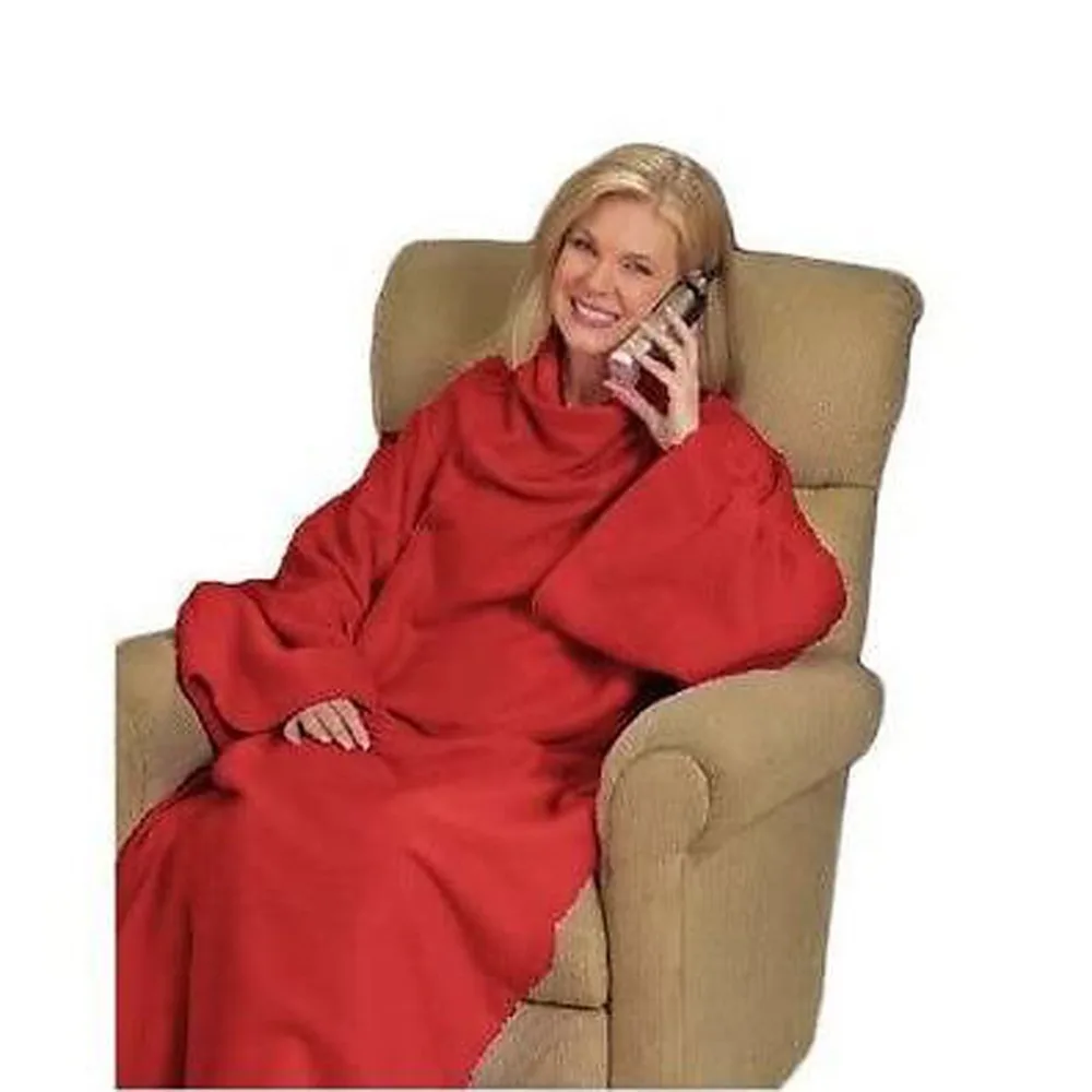 New Portable 170x131cm Warm Snuggie Fleece Blanket With Sleeves Red or