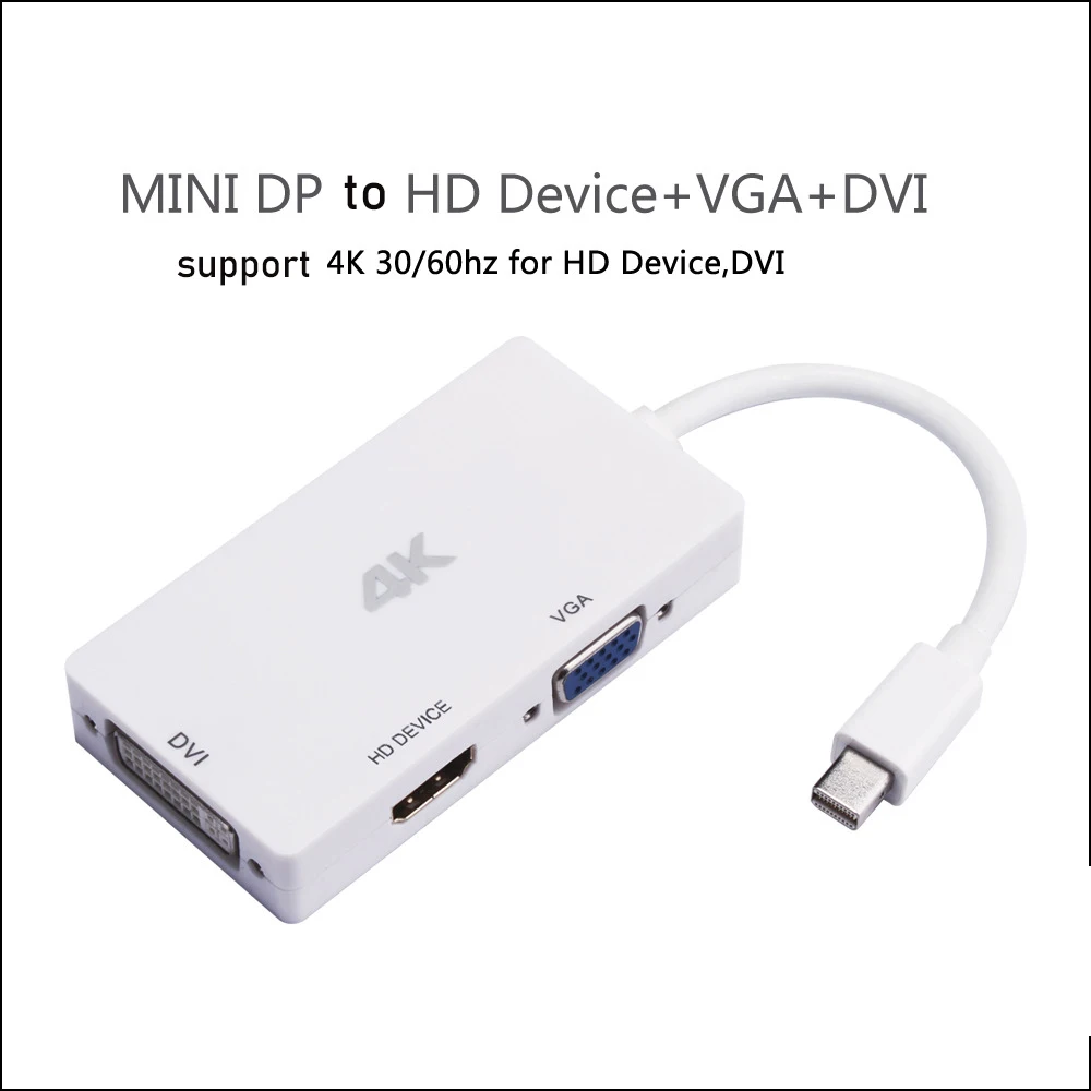 Мини DP к HDMI + VGA + DVI адаптер с 4 К 30/60 Гц для HDMI, DVI