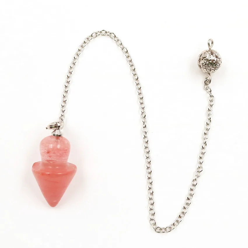 

FYJS Unique Female Anniversary Gift Silver Plated Spiral Shape Cherry Quartz Dowsing Pendant Link Chain Jewelry