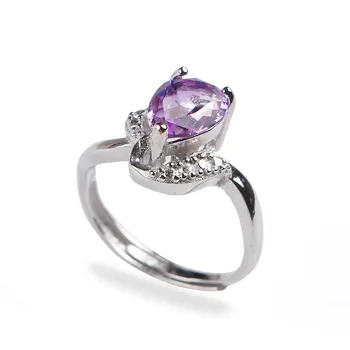 

Precious Purple Natural Amethyst Rings For Women Lady Wedding Party 925 Sterling Silver Ring Adjustable Size