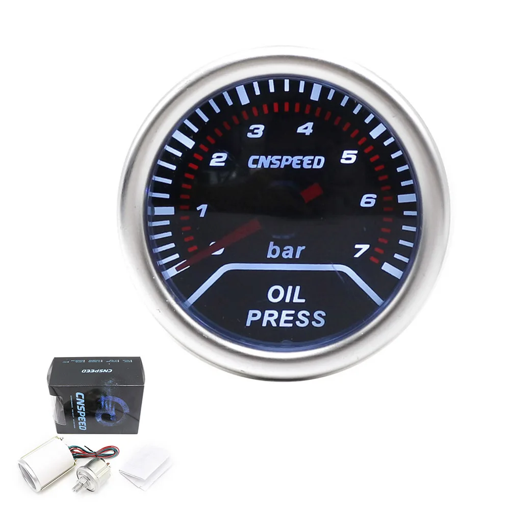 CNSPEED Car 2"52mm Oil pressure gauge 0 7bar With Sensor Smoke Lens Oil