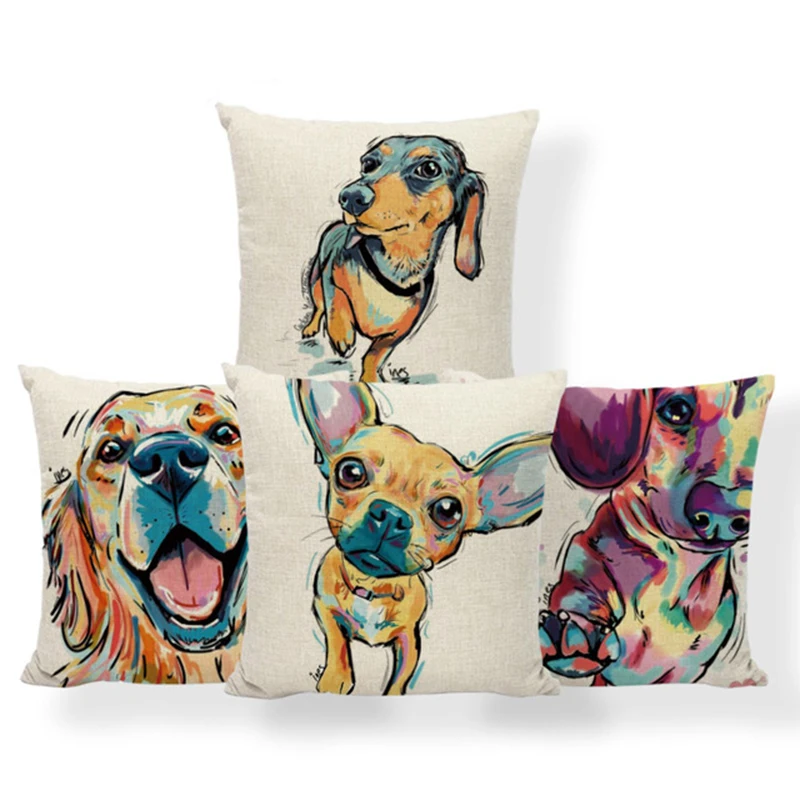 

Pet Cushion Covers Watercolor Animal Dog French Bulldog Pillow Cover Decorations Throw Pillow Covers 43X43Cm Linen Customized