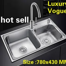 Роскошный стандарт высокой емкости мыть овощи небольшой двойной кухонный паз раковина 304 нержавеющая сталь 780x430 мм