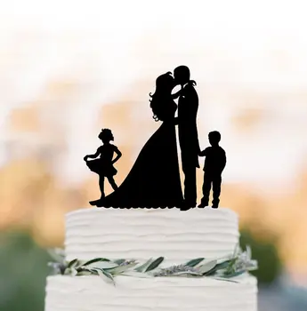 

Funny Wedding Cake topper with twins, bride and groom cake topper with girl and with boy, unique custom cake topper for wedding