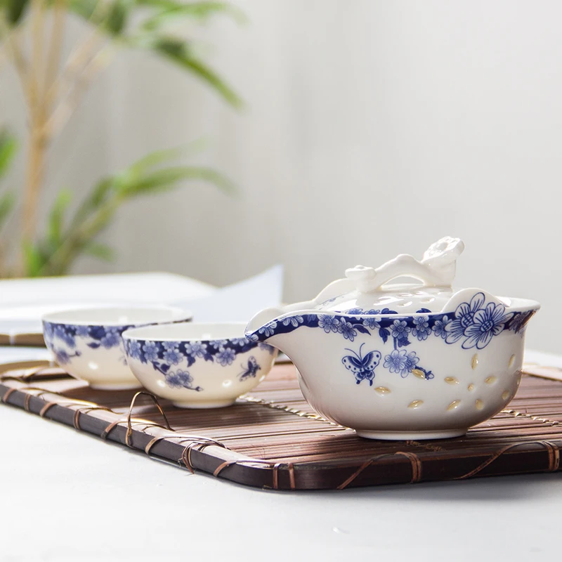 

Drinkware Tea set 1 Pot 2 Teacups Chinese kung fu Teaset pot Quik Kettle travel portable office tea pot tea saucer sets D033