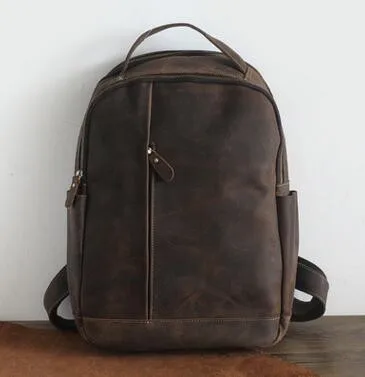 Мужские рюкзаки из натуральной кожи для ноутбука, мужские винтажные повседневные Рюкзаки, мужские дорожные сумки с держателем 14 дюймов 15,6 дюймов, школьные сумки для компьютера - Цвет: Dark Brown