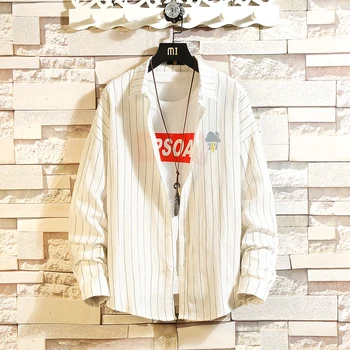 

Fashion New 2019 Men Long Sleeve Shirts Male Striped fit Comfort Soft Casual Button-Down Shirt Casual Cotton and Flax Shirt Tops