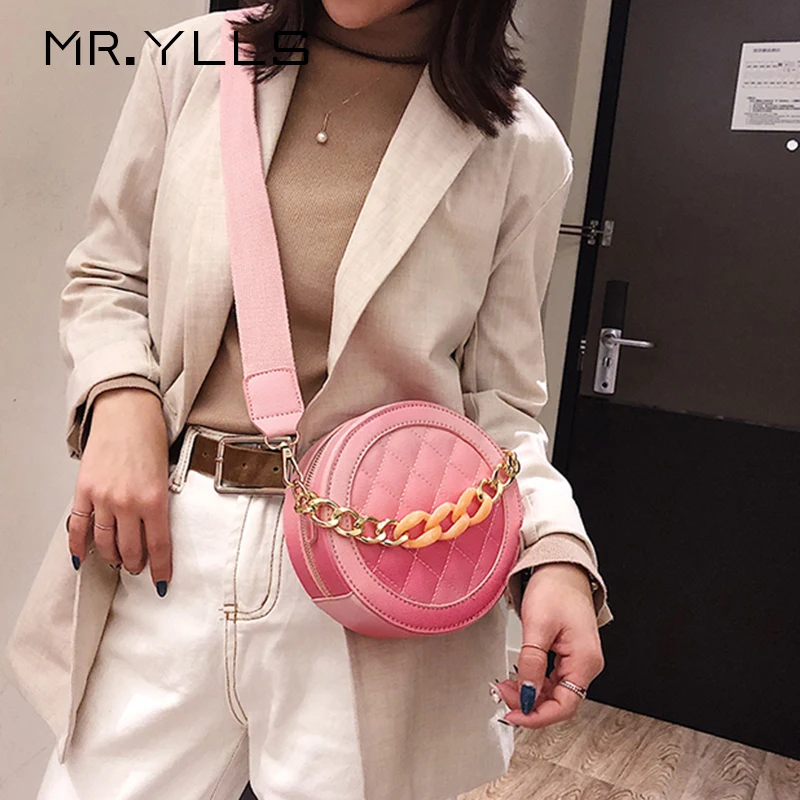 

Brands Acrylic Chain Women Handbags Fashion Pu Leather Mini Lingge Crossbody Bag For Women Small Round Bag Evening Clutch Purse