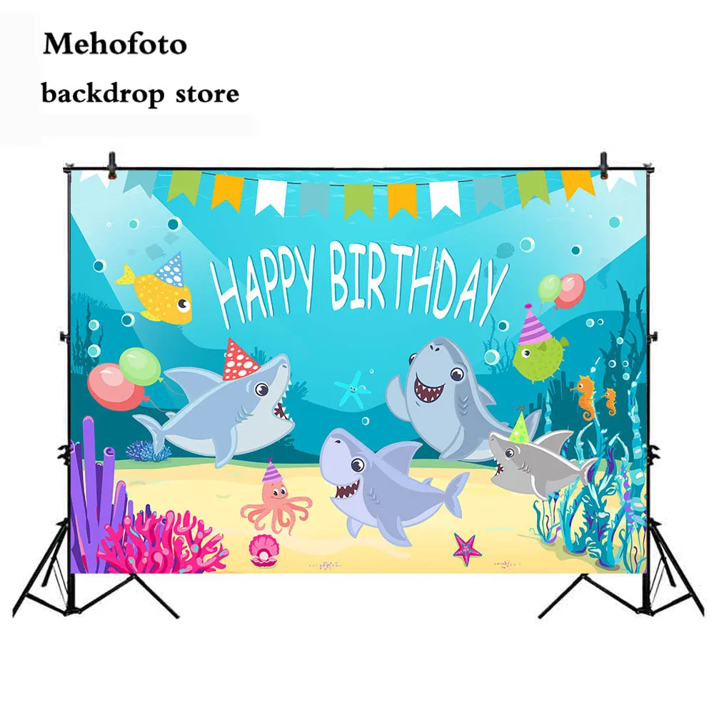 

Neoback baby shark backdrop for photography happy birthday photo background under the sea party decoration banner newborn 474